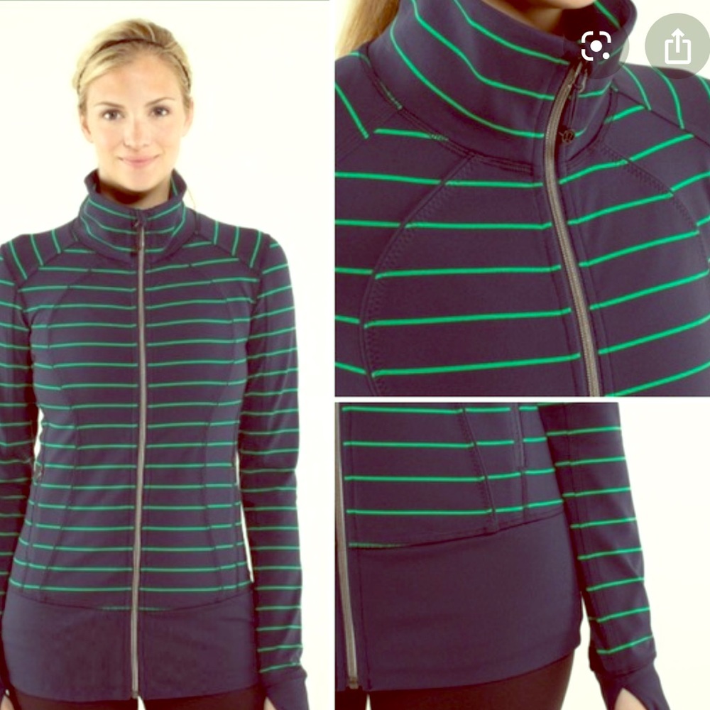 Lululemon zipup stretch jacket Navy/green stripe